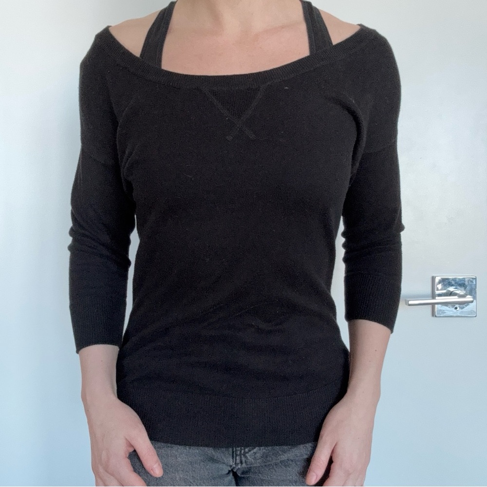 American Eagle Black sweater 3/4 sleeve dolman Y2K balletcore wide neck fall XS